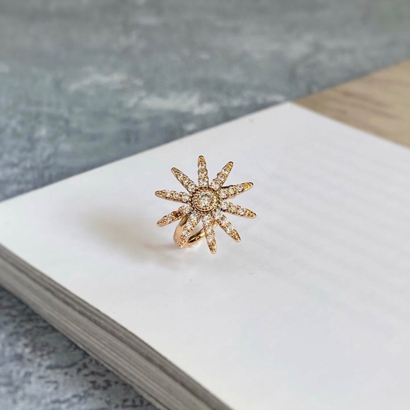 Sun Ear Cuff Ear Claw Ear Clip 18k Gold Plated Real CZ Stone - Picture 2 of 8